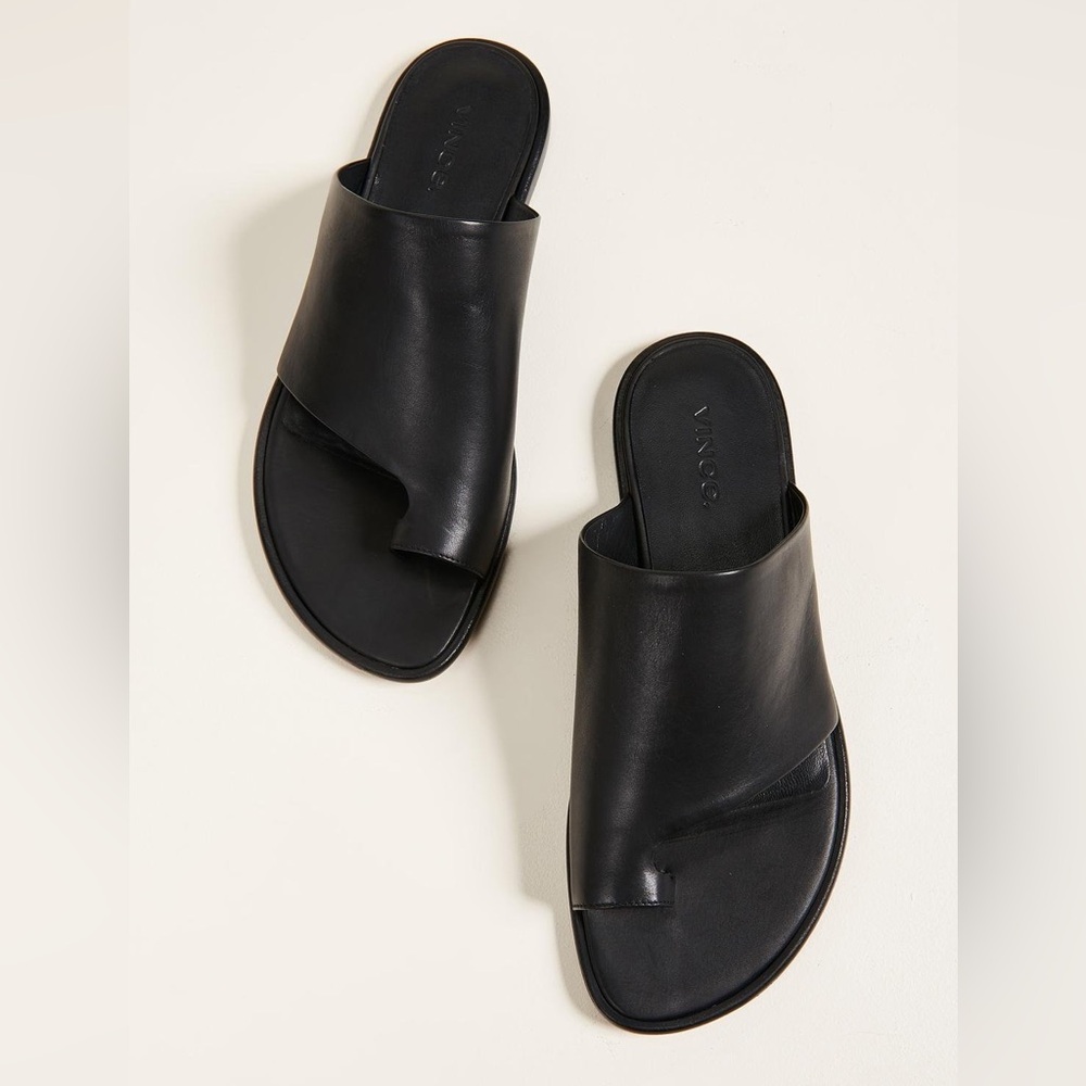 Vince Black Leather Sandals with Toe Strap